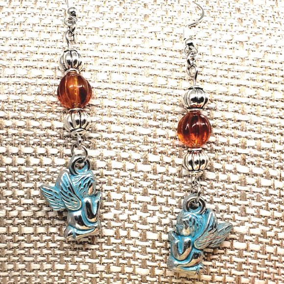 Amber & Patina Angel 3pc Jewelry Set w/Sterling Silver, Glass, Acrylic Beads - Picture 7 of 10
